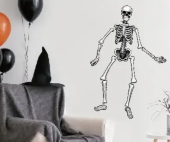 Наклейка для Хэллоуина 3D Скелет 50 на 30 см серебристый Киев