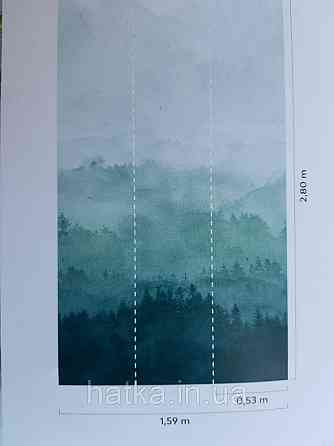 Шпалери вінілові Grandeco One roll one motif 2 A41901 панно пейзаж дерева ліс гори небо зелений білий Київ