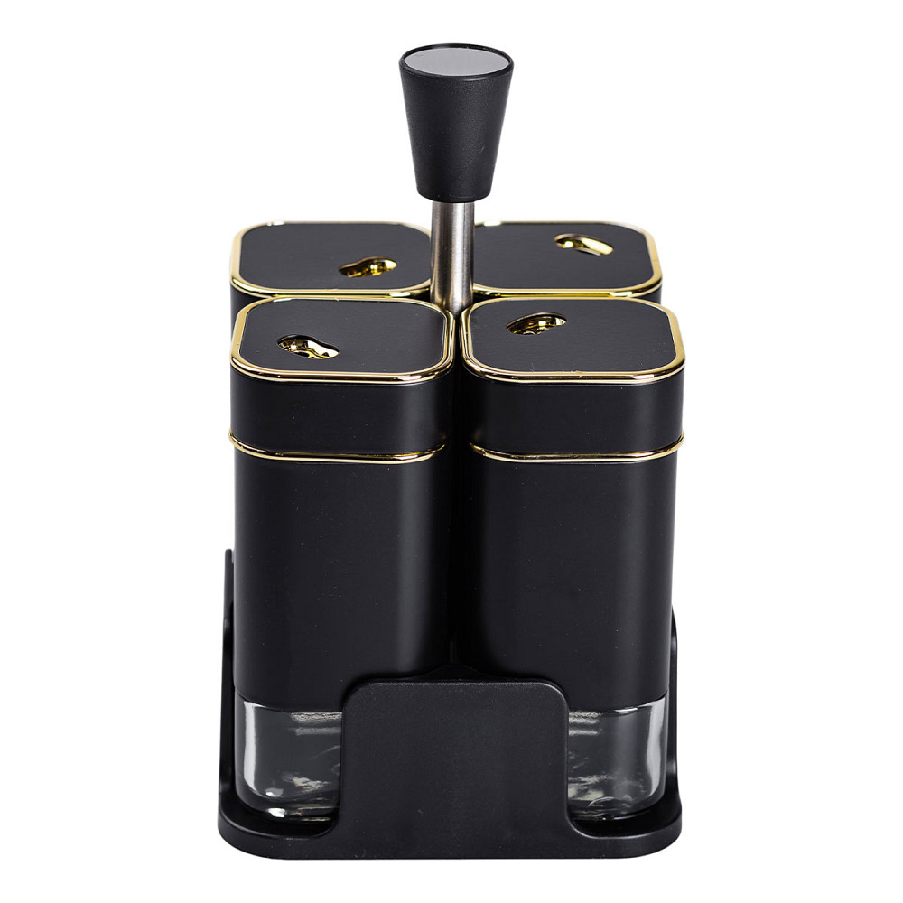 Yiwu Набір для спецій на підставці 4 предмети 10х10х17 см ємності для приправ 120 мл Чорний HP- Коломия - фото 5