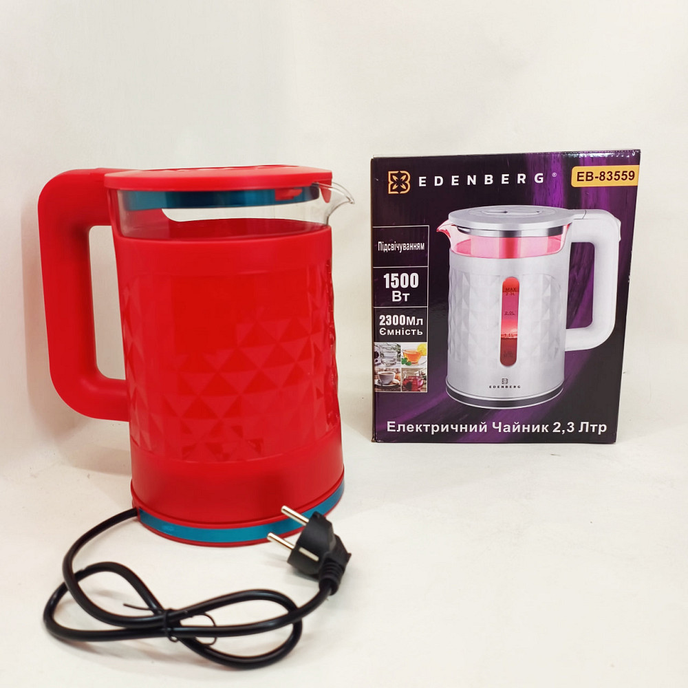 Електрочайник скляний Edenberg EB-83559 2.3л 1500Вт Red AM-87 Львів - фото 6