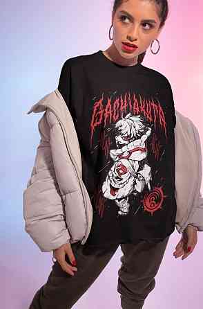 Футболка для хлопчика з аніме принтом Гакхіакута Томе Джапанесе Танкобон оверсайз (зріст від 165 до 180) Чорний AnimeJ0815m Дніпро