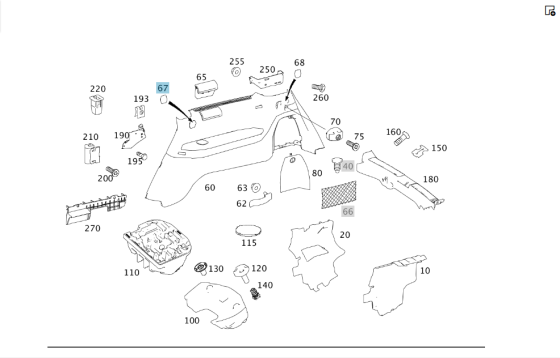 Mercedes-Benz  A2516920722 9051 Заглушка в місце встановлення шторки багажника зліва чорна R-class long V251 Одеса