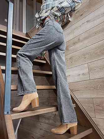 Женские голубые джинсы трубы-палаццо коттон 100% Серый, 34 Одесса