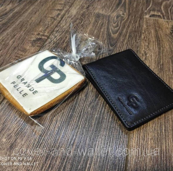 Зажим для денег и карточек из гладкой кожи ручной роботы Grande Pelle Черный Киев - изображение 3