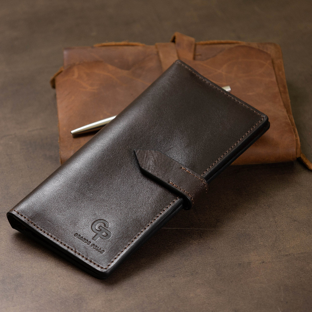 Шкіряне чоловіче глянсове портмоне Коричневий (GRANDE PELLE) Київ - фото 4