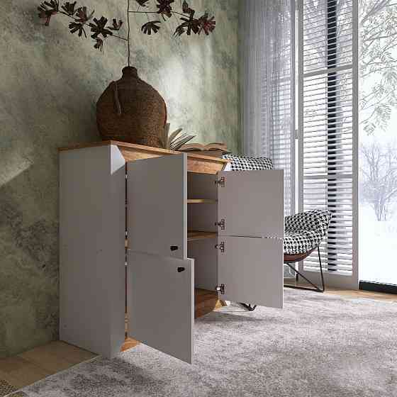 Тумба 4-х дверная закритая Эверест Нордик-980 98х38х92 см Белый + Дуб крафт золотой (DTM-5527) Днепр