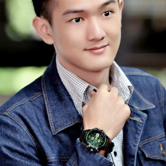 Чоловічий спортивний годинник Skmei 0990 Resist Чорний із зеленим Вінниця