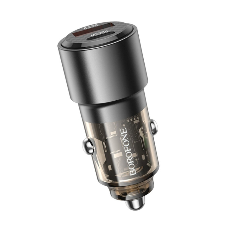 Автомобільний зарядний пристрій BOROFONE BZ20A Smart 83W dual port PD65W+QC3.0 car charger Transparent Black (6941991101625) Київ - фото 2