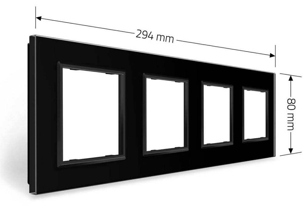 Рамка 4-постова LIVOLO, загартоване скло, чорна матова, 294×80 мм (VL-P7E/E/E/E-10BS06) Коломыя - изображение 4