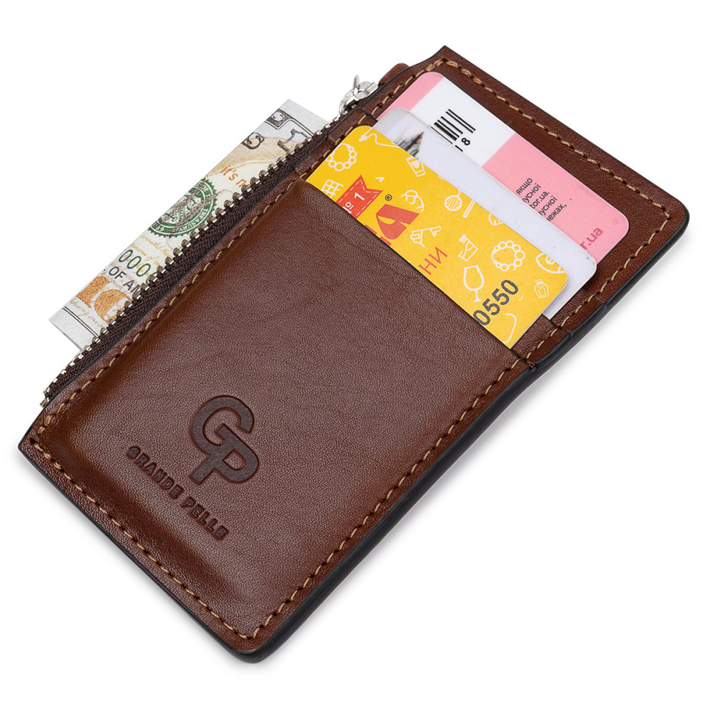 Кожаный мужской картхолдер GRANDE PELLE 11400 Коричневый Киев - изображение 6