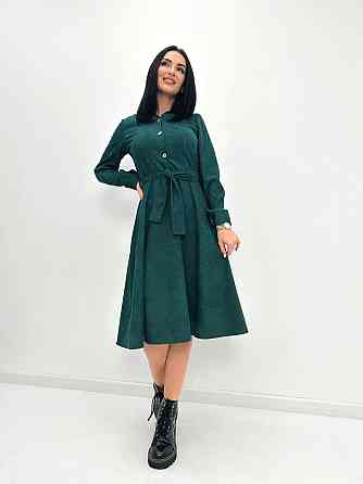 Вельветовое платье миди Ofelia 42-44, Трехнитка начес, Темно-зеленый Киев