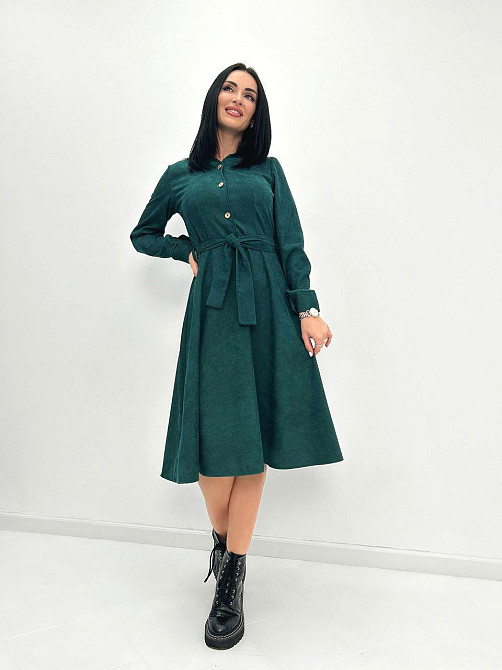 Вельветовое платье миди Ofelia 42-44, Трехнитка начес, Темно-зеленый Киев - изображение 1