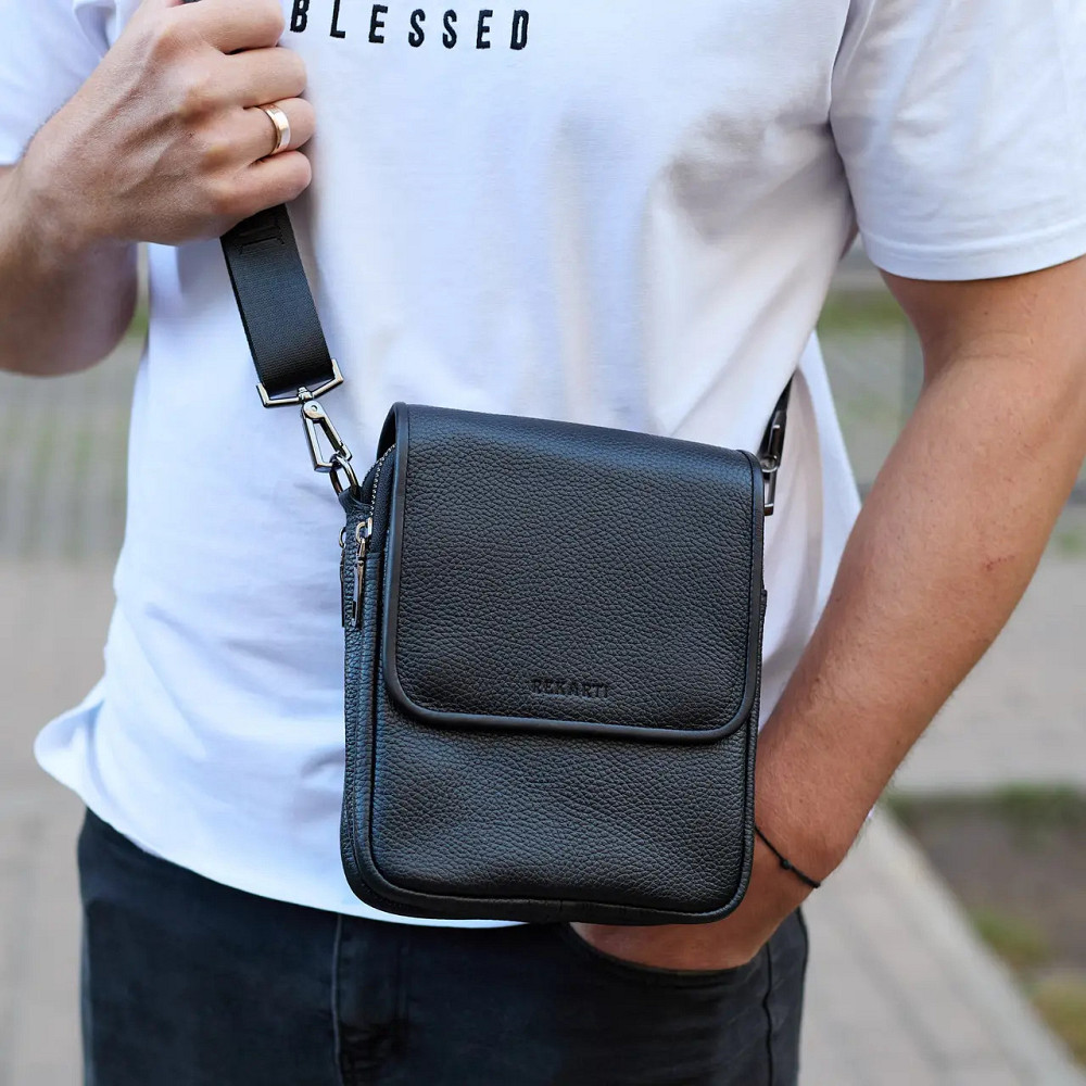 Сумка месенджер чоловіча шкіряна через плече чорна Tiding Bag Київ - фото 3