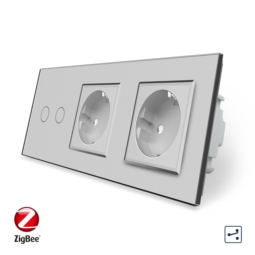 LIVOLO Розумний сенсорний прохідний/перехресний вимикач 2 сенсора 2 розетки Livolo сірий скло ( Коломия - фото 4