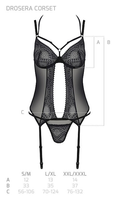 Корсет Passion DROSERA CORSET black, XXL/XXXL, с креплениями для чулок, трусики в комплекте Sex Aura Киев - изображение 5