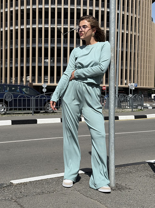 Жіночий костюм штани з широкими штанами Оливовий XS/S Харків - фото 4