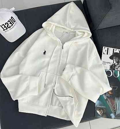 Женская стильная повседневная зип-худи тринитка на флисе Белый Одесса