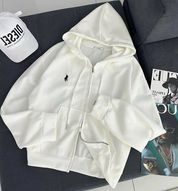 Женская стильная повседневная зип-худи тринитка на флисе Белый Одесса - изображение 2