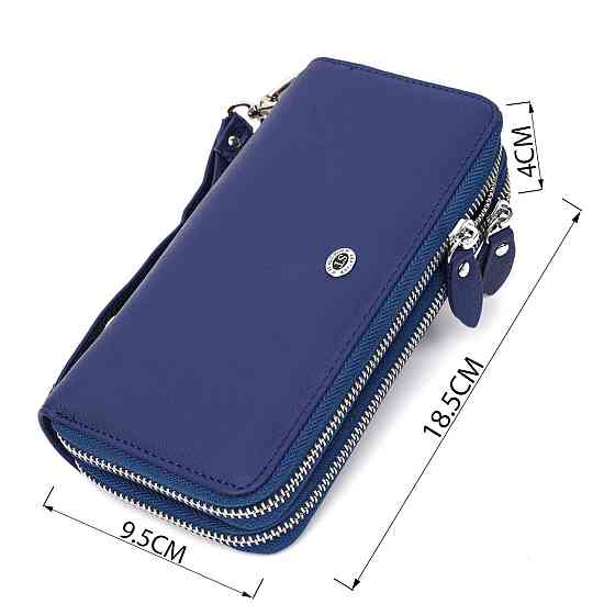 Вместительный женский кошелек-клатч с двумя отделениями на молниях ST Leather 19431 Синий Киев