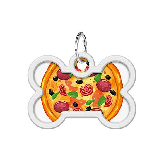 Адресник для собак і котів металевий WAUDOG Smart ID з QR паспортом, малюнок "Піца", кістка, Д 40 мм, Ш 28 мм Київ