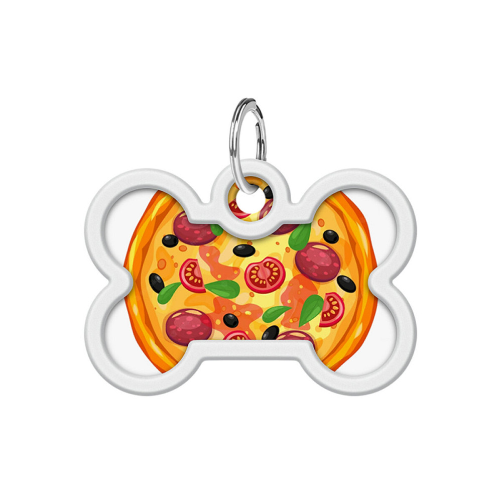 Адресник для собак і котів металевий WAUDOG Smart ID з QR паспортом, малюнок "Піца", кістка, Д 40 мм, Ш 28 мм Київ - фото 2