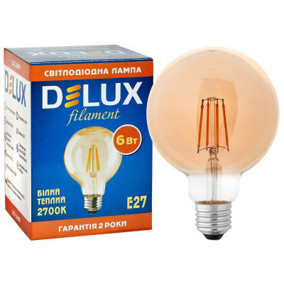 Лампочка Delux Globe G95 6Вт E27 2700К amber filament (90016727) Винница - изображение 3