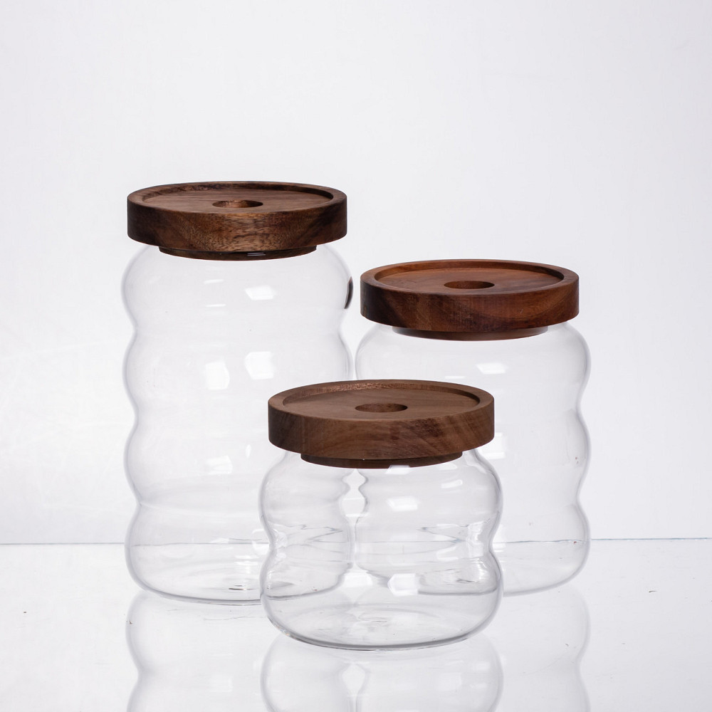 Набір банок для сипучих продуктів 3 штуки з бамбуковими кришками 400/600/800 мл 64486-12 Київ - фото 2