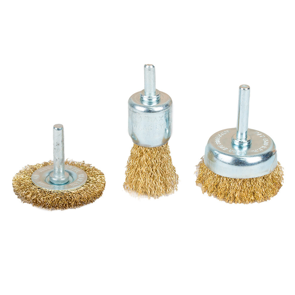 Набір щіток дротяних 3 шт. Ø25; 50; 50 мм хвостовик Ø6мм (латуновані) SIGMA (9010011) Київ - фото 1