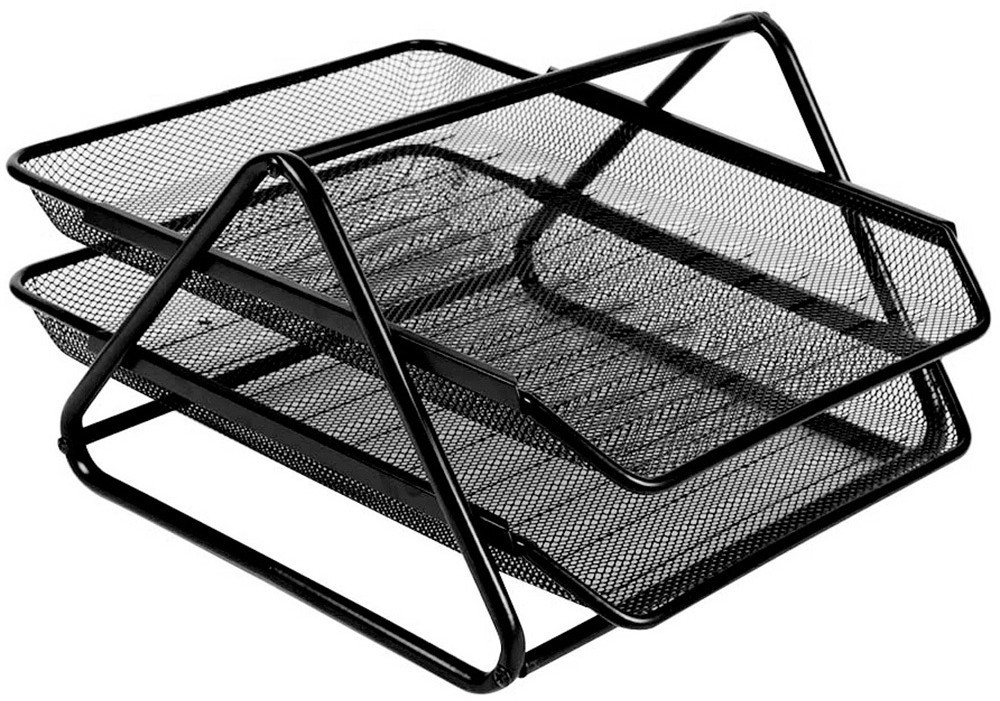 Лоток для документов горизонтальный, металлический черный, 2 секции Павлоград - изображение 1