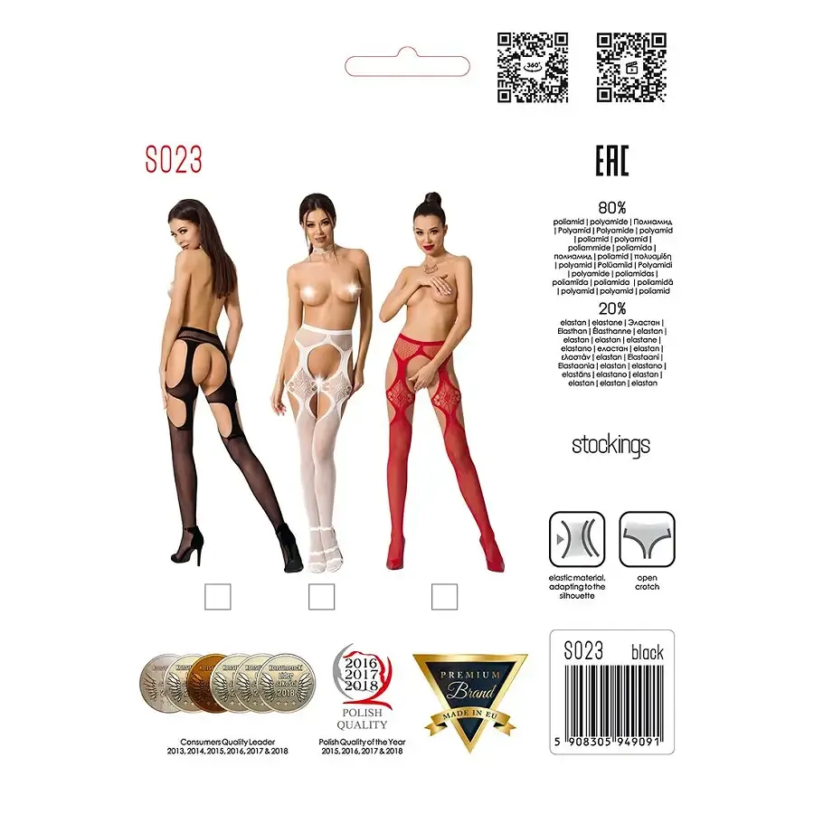 Еротичні колготки-бодістокінги Passion S023 One Size, White, імітація панчіх з ромбами та пояском Львов - изображение 5