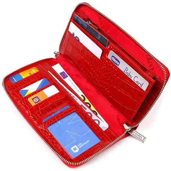 Функціональний клатч для жінок з натуральної шкіри з тисненням під крокодила CANPELLINI 21920 Червоний Київ