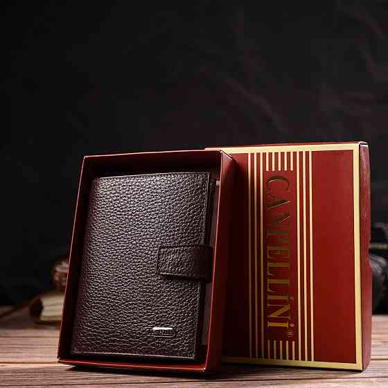 Зручний вертикальний чоловічий гаманець середнього розміру з натуральної шкіри Коричневий (CANPELLINI) Київ