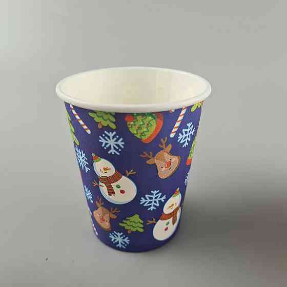 Бумажные стаканы цветные 175мл НГ "СНЕГОВИК НА СИНЕМ"  Маэстро (50 шт) Харьков
