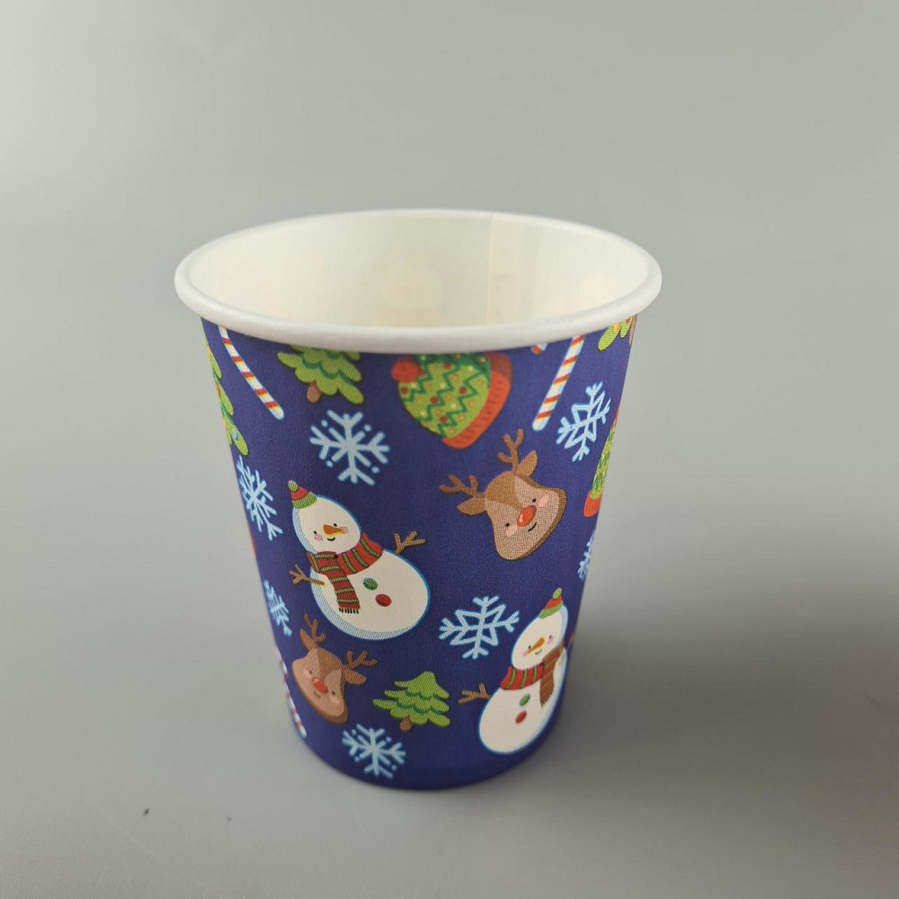 Бумажные стаканы цветные 175мл НГ "СНЕГОВИК НА СИНЕМ"  Маэстро (50 шт) Харьков - изображение 2