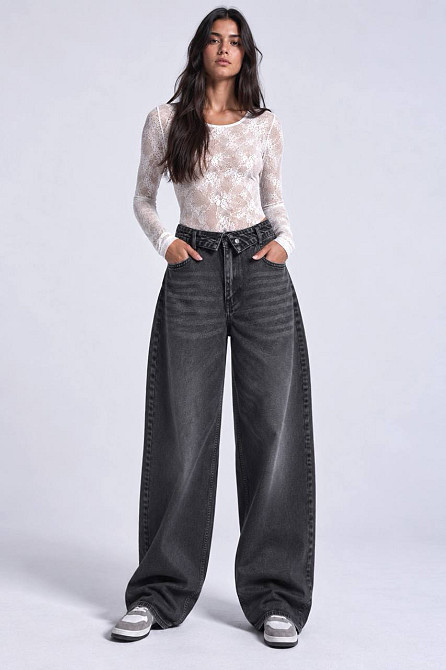 Джинсы женские It’s Basic 4545-2W6-1 straight fit baggy широкие с отвернутым поясом черные, черный, 38, 38, 82 см, 107 см Киев - изображение 6