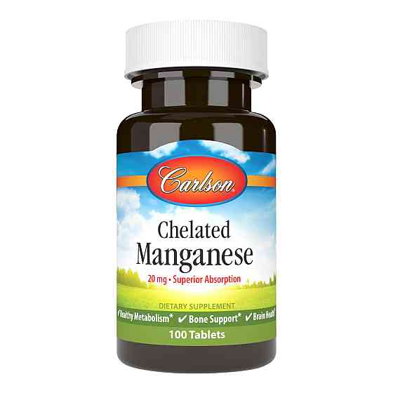 Хелатний марганець Carlson Chelated Manganese, 20 mg, 100 Tablets Луцьк