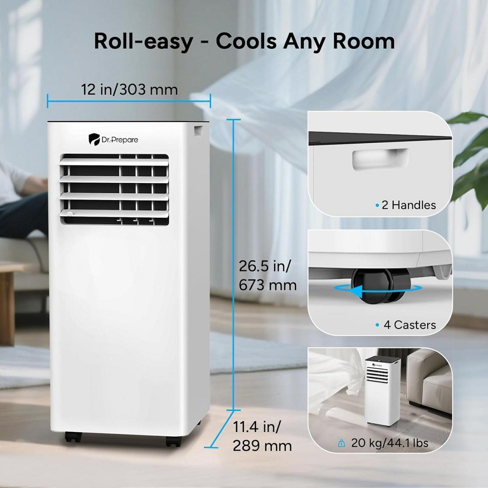 Портативний кондиціонер DR.PREPARE DCAC07F Білий 7000 BTU Wi‑Fi App 4‑в‑1 охолодження осушувач вентилятор пульт таймер до 20 м² Київ - фото 9