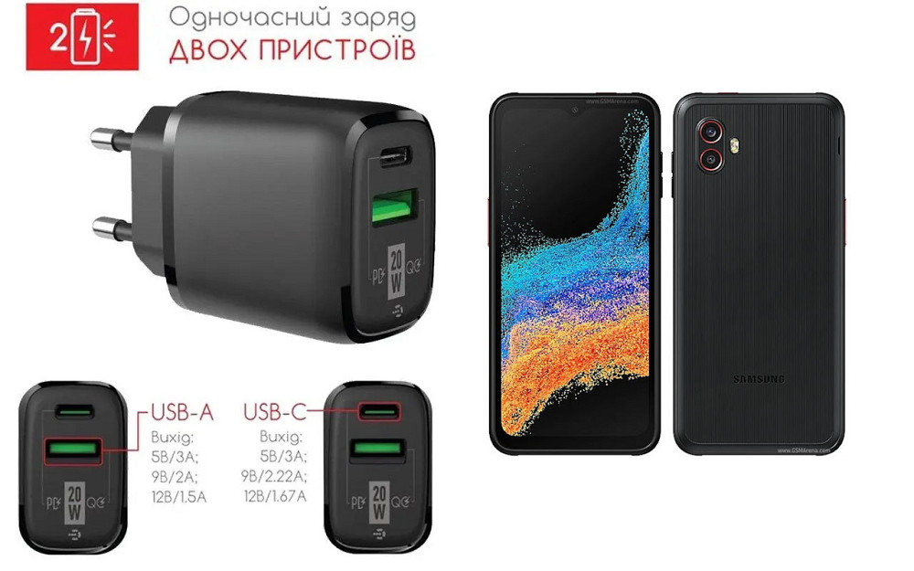Сетевое зарядное устройство для Samsung Galaxy Xcover 6 Pro, 20W 3A, Quick Charge 3.0 Киев - изображение 1