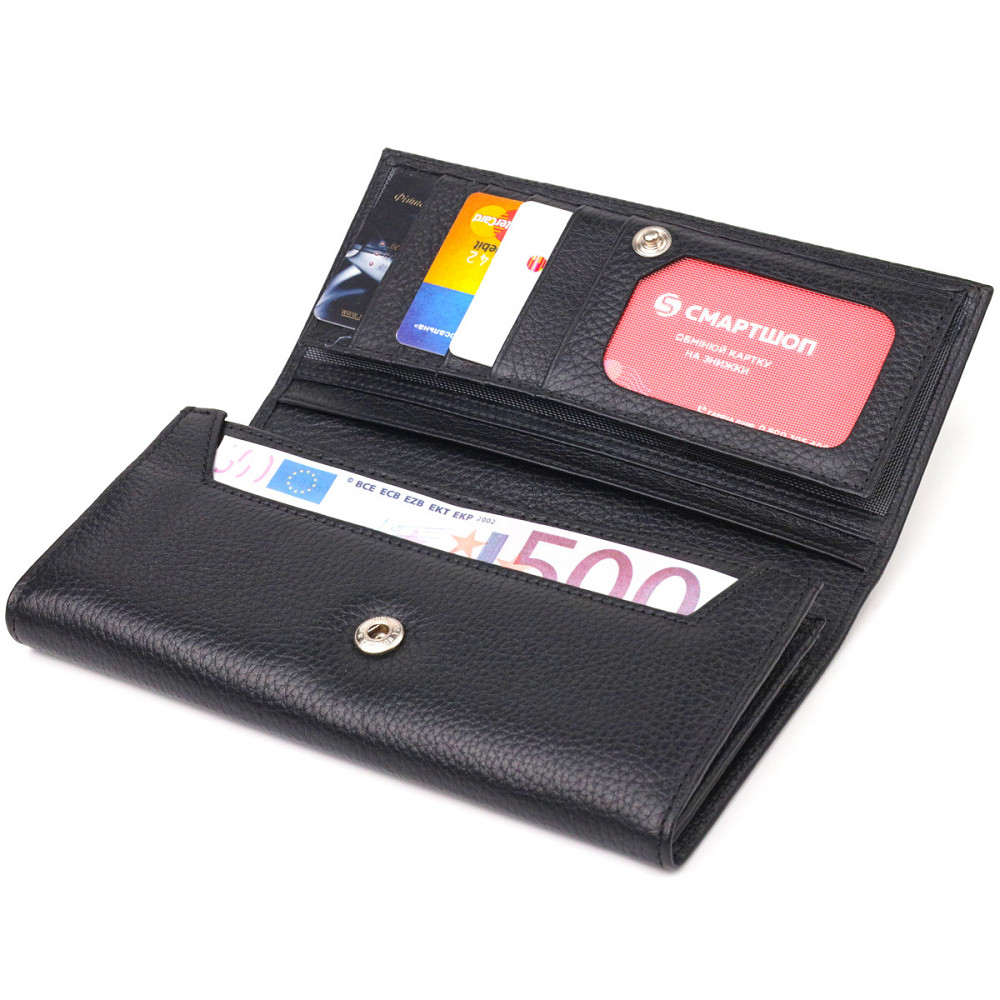 Классическое женское портмоне с монетницей из натуральной кожи Черное (CANPELLINI) Киев - изображение 9