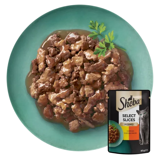 Вологий корм Sheba (Шеба) cig POU для дорослих котів з куркою та яловичиною в соусі 85 г (блок 28 шт) Вінниця