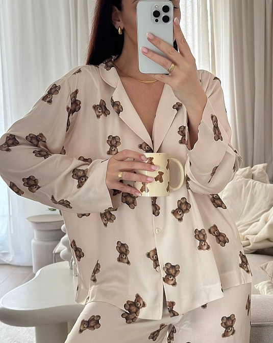 Жіноча легка піжама-двійка з ведмедиками із софту 46/48 Одеса - фото 2