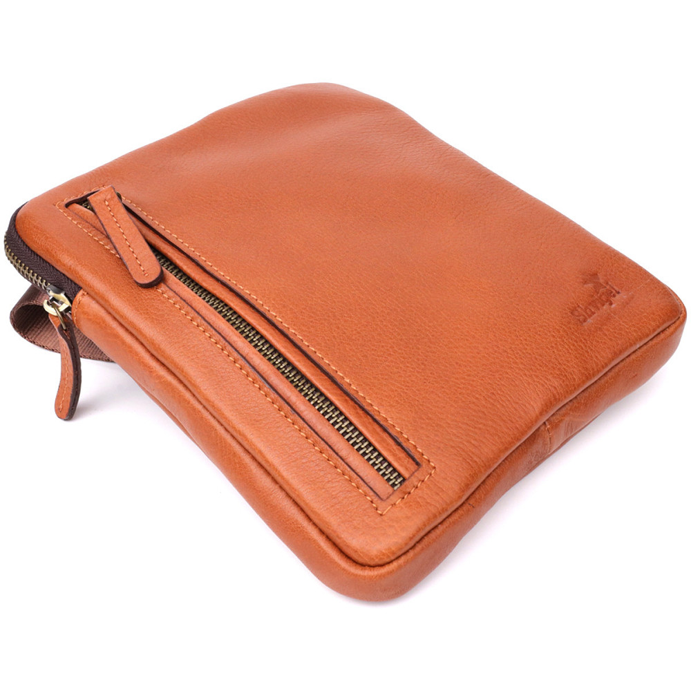 Мужская кожаная сумка через плечо из прочной зернистой кожи Shvigel 23151 Рыжий Киев - изображение 7