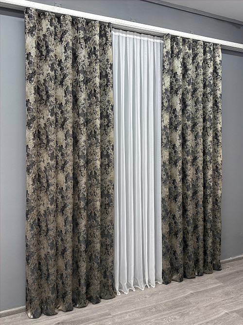 Комплект готових штор VR-Textil Льон Преміум № 1694ш Чорний з бежевим 100х290 см 2 шт (31-915) Київ - фото 4