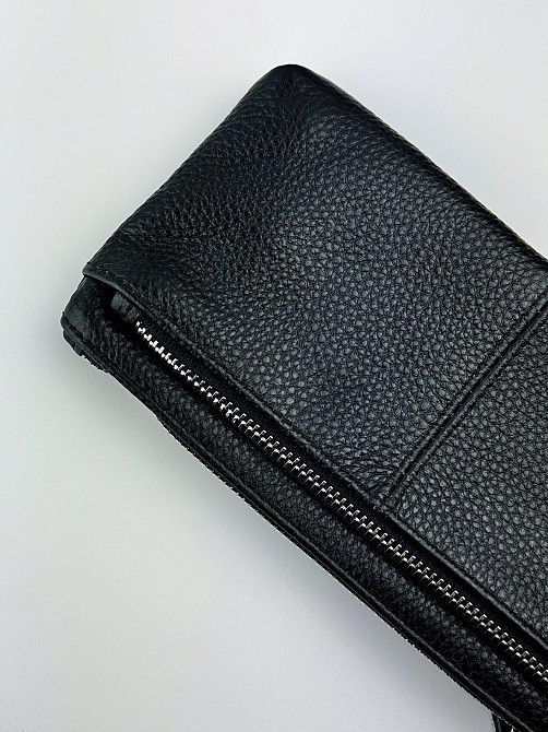 Шкіряний клатч із натуральної зернистої шкіри (Чорний) Суми - фото 4