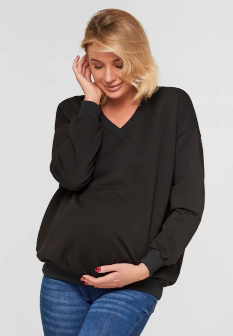 Світшот трикотажний для вагітних і мам-годувальниць oversize Liverpool розмір L-XL Lullababe Чорний Кривий Ріг - фото 1