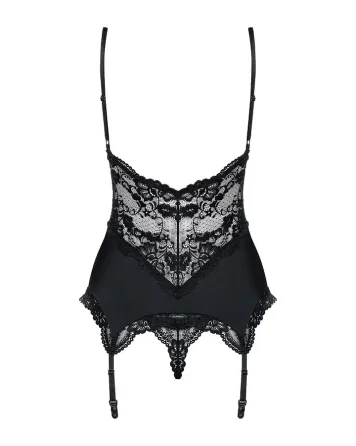 Сатиновий мереживний корсет Obsessive 810-COR-1 babydoll & thong S/M, чорний, корсет, танга Львів
