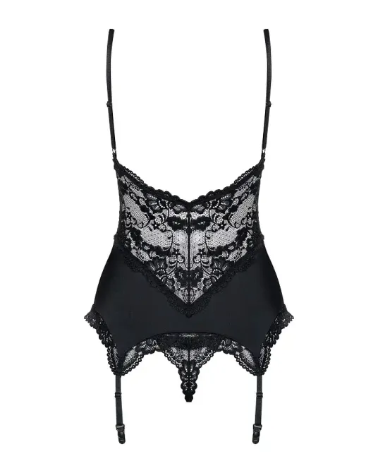 Сатиновий мереживний корсет Obsessive 810-COR-1 babydoll & thong S/M, чорний, корсет, танга Львів - фото 6