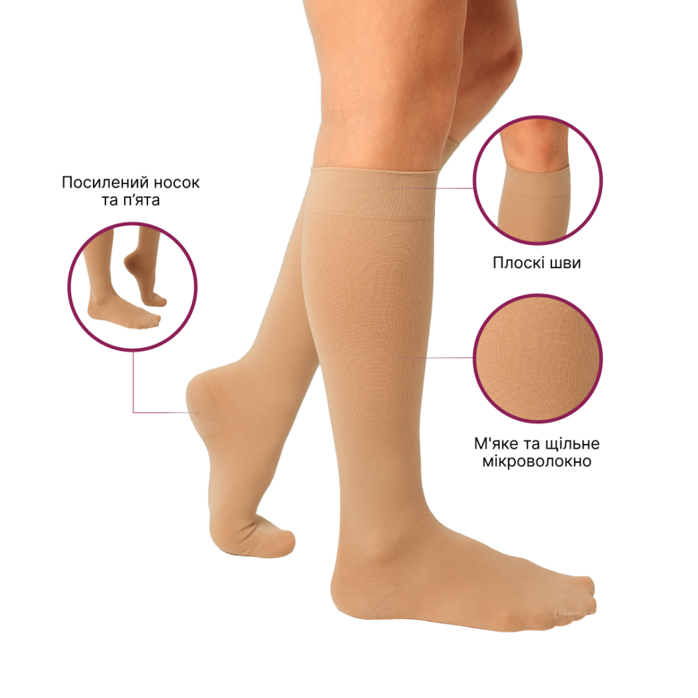 Гольфи компресійні медичні 3 клас (бежевий) стандартні Microtrans Мікрофібра Дніпро - фото 6
