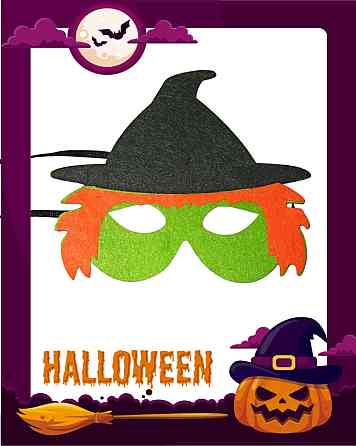 Маска з фетру Відьма для Хелловіна 18х14 см різнокольоровий Київ