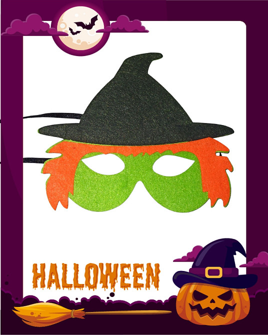 Маска з фетру Відьма для Хелловіна 18х14 см різнокольоровий Київ - фото 1